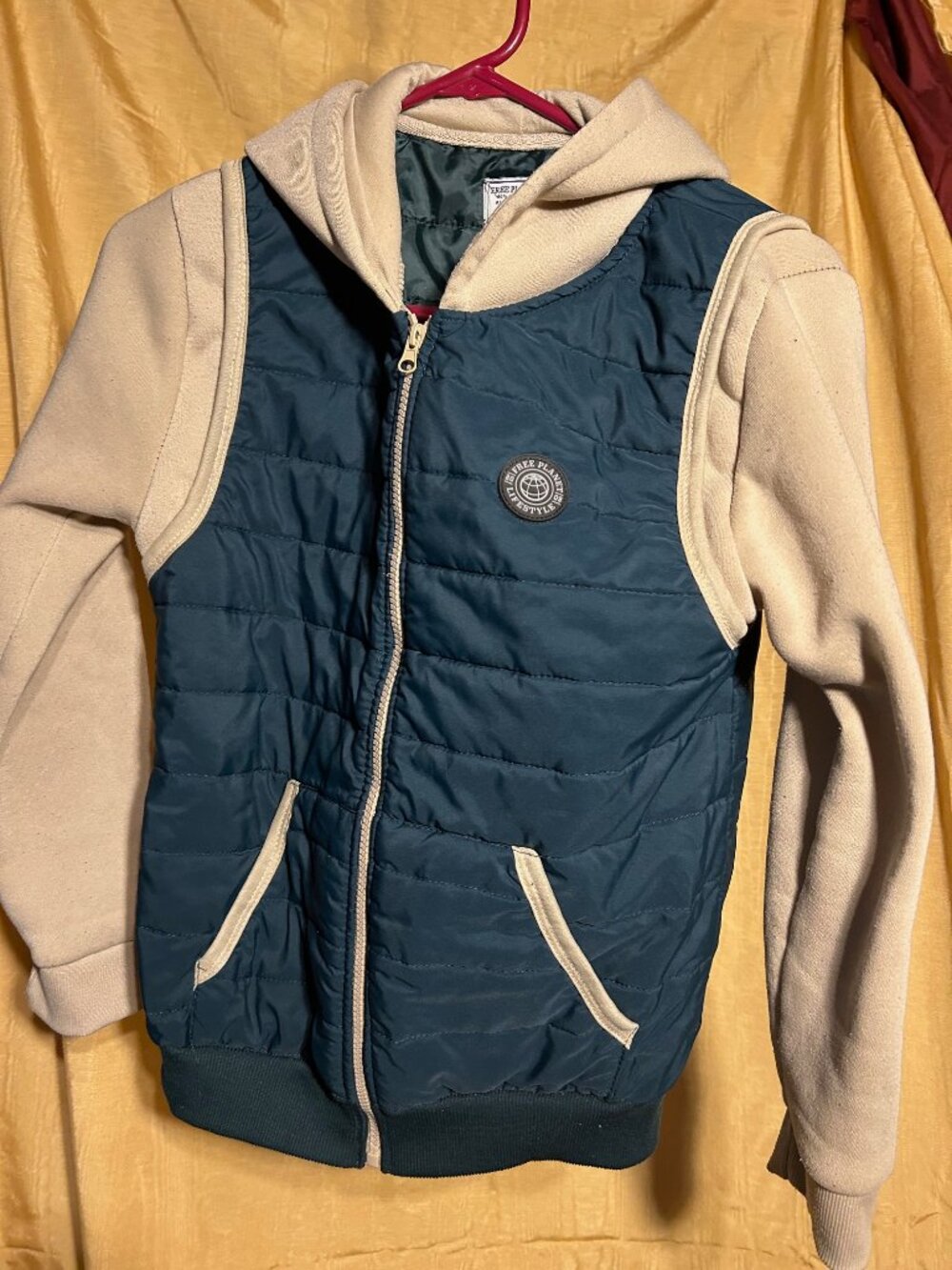 Boys Free Planet quilted full zip puffer jacket w fleece hoodie and sleeves s